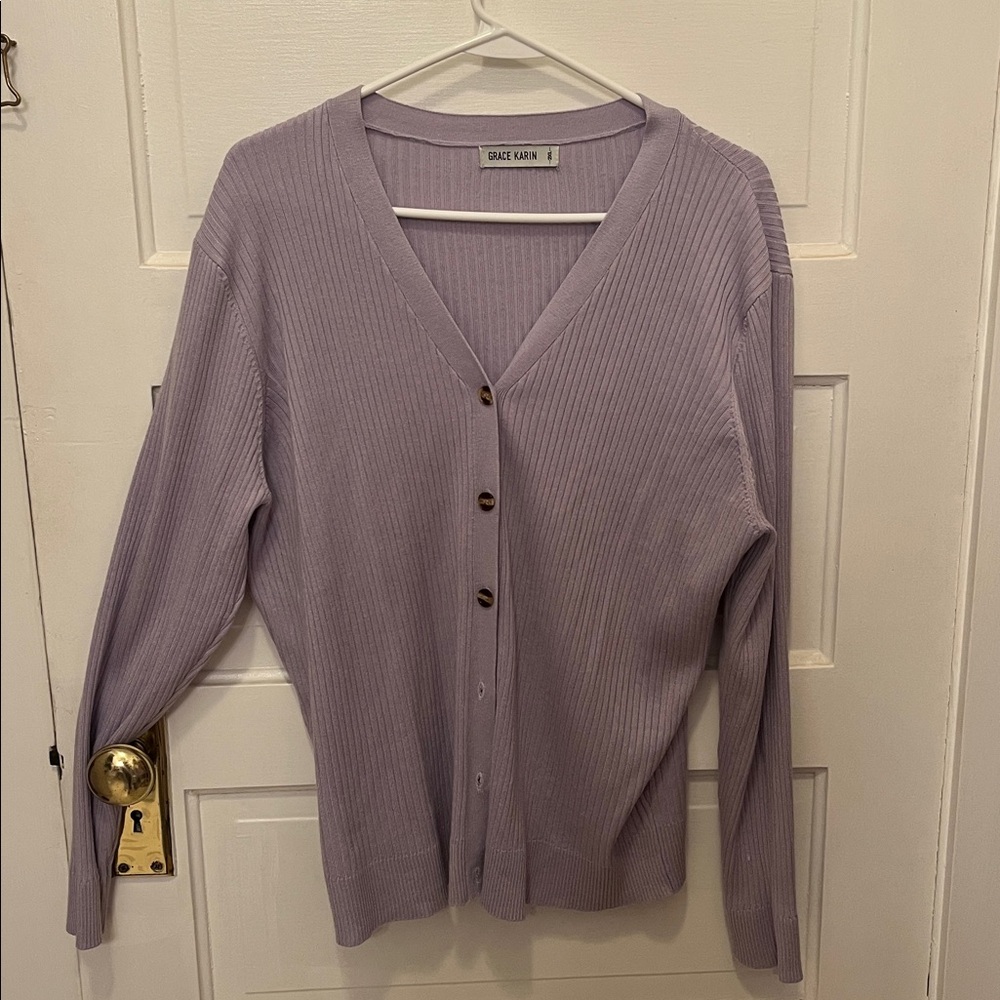 Grace Karin Lavender V-Neck Cardigan